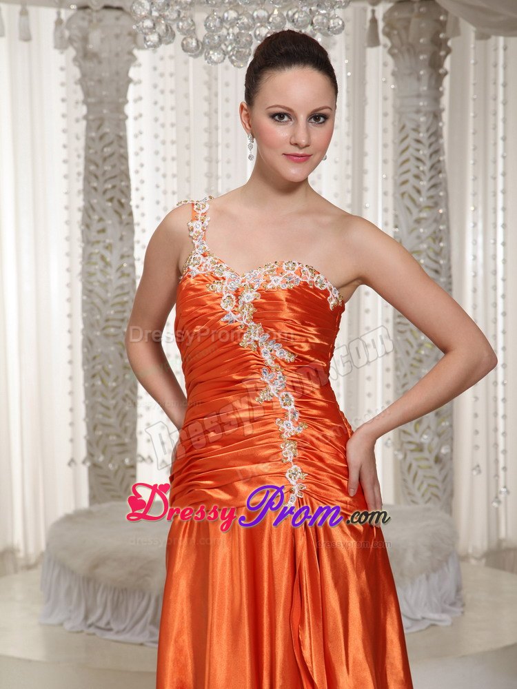 Orange Red One Shoulder Prom Gown Dress with Appliques Leopard Print