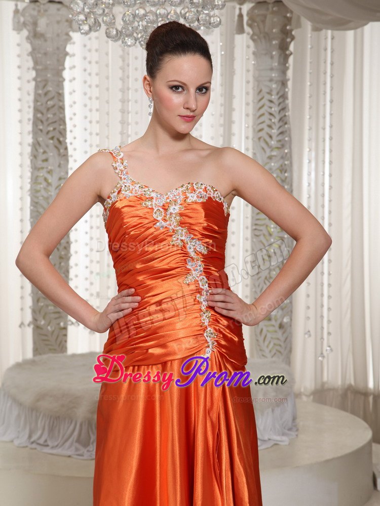 Orange Red One Shoulder Prom Gown Dress with Appliques Leopard Print