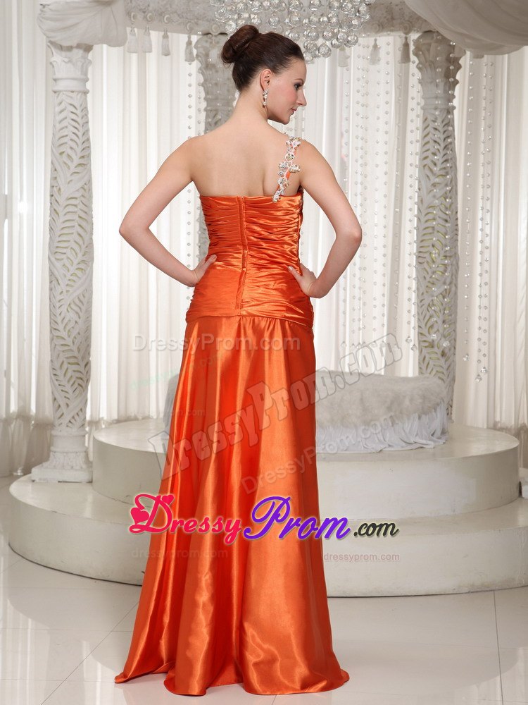 Orange Red One Shoulder Prom Gown Dress with Appliques Leopard Print