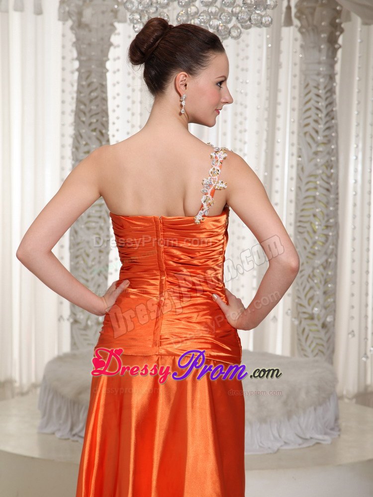 Orange Red One Shoulder Prom Gown Dress with Appliques Leopard Print