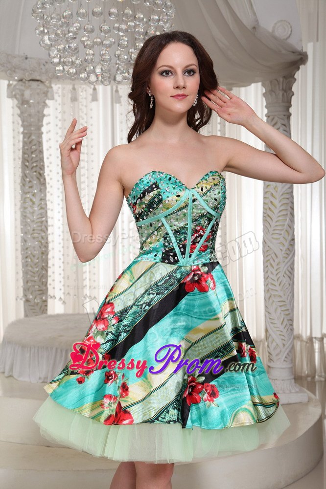 Colorful Printed A-line Mini Prom Gown Dress with Sweetheart 2014