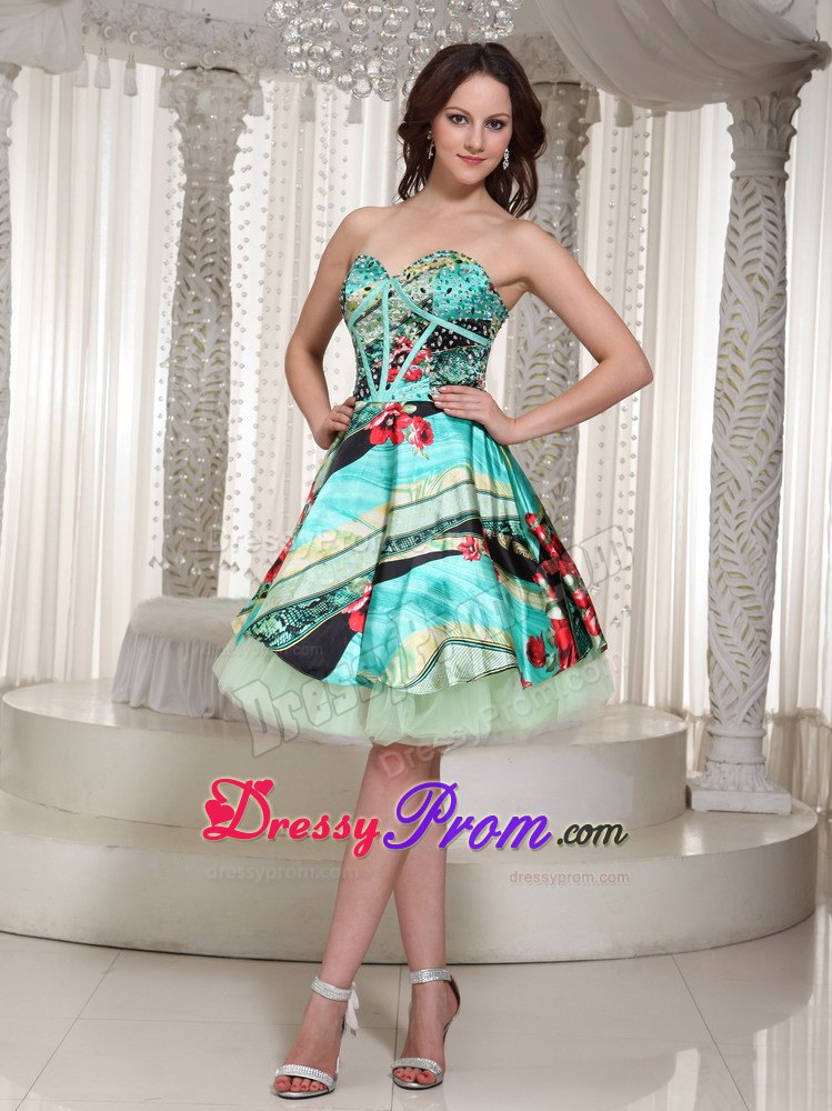 Colorful Printed A-line Mini Prom Gown Dress with Sweetheart 2014