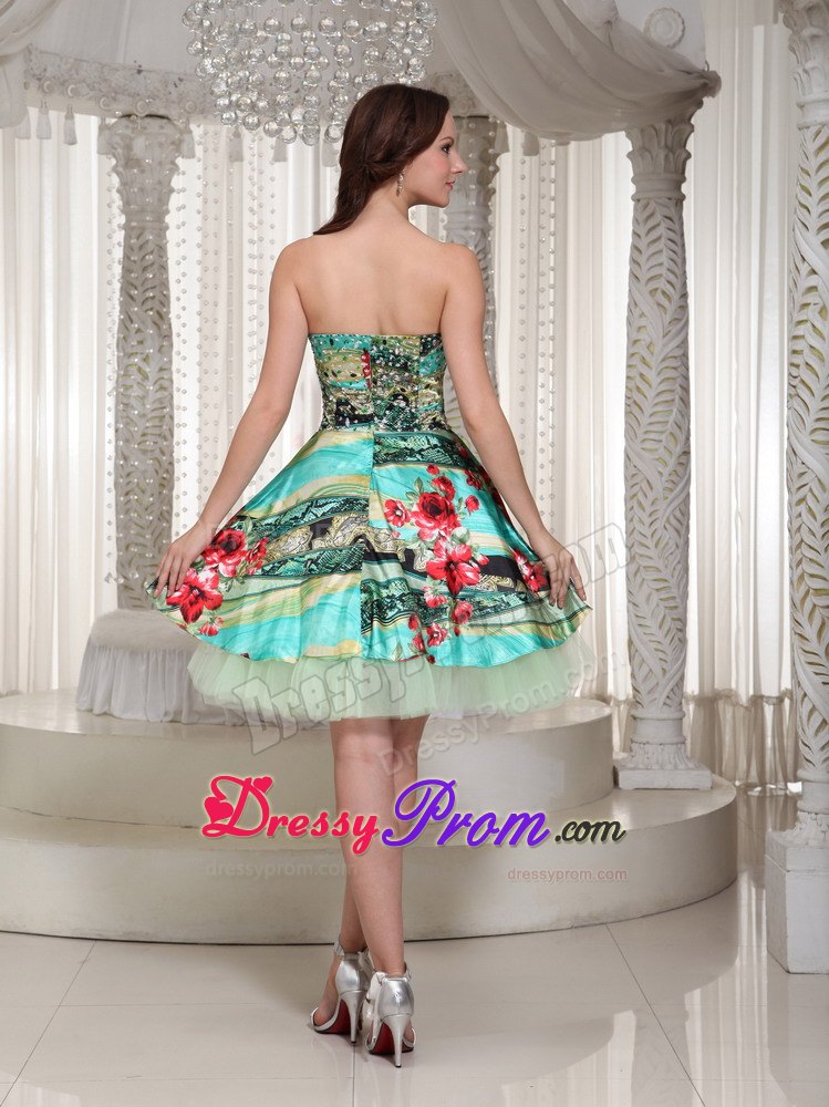 Colorful Printed A-line Mini Prom Gown Dress with Sweetheart 2014