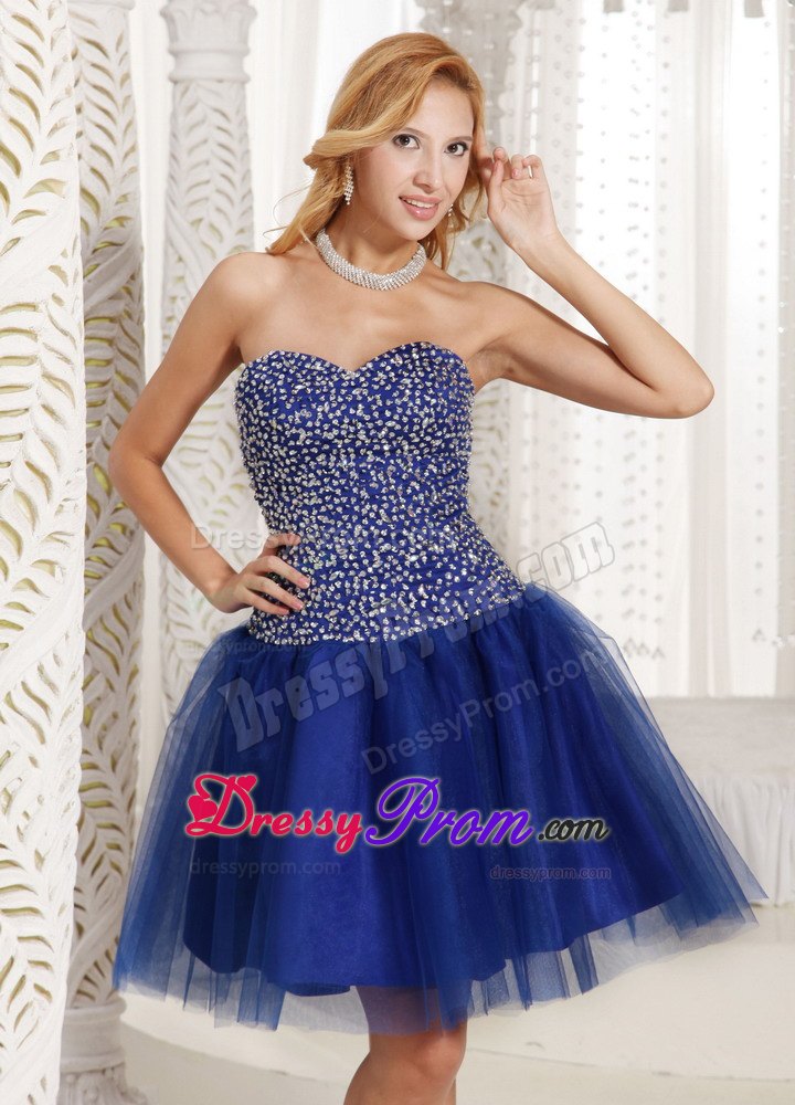 Beaded Bodice Sweetheart Mini Length Prom Gown Dress in Royal Blue