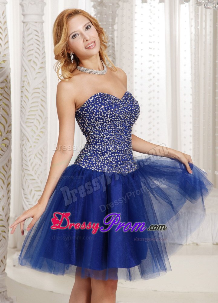 Beaded Bodice Sweetheart Mini Length Prom Gown Dress in Royal Blue