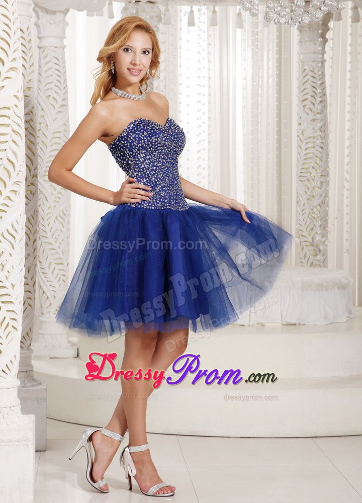 Beaded Bodice Sweetheart Mini Length Prom Gown Dress in Royal Blue