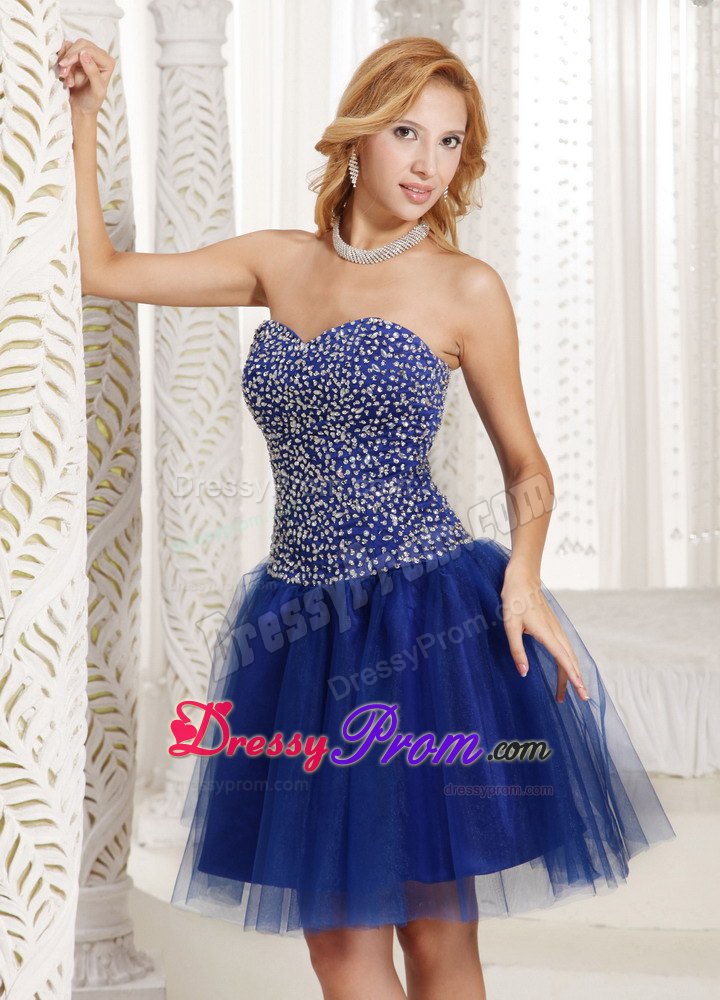 Beaded Bodice Sweetheart Mini Length Prom Gown Dress in Royal Blue