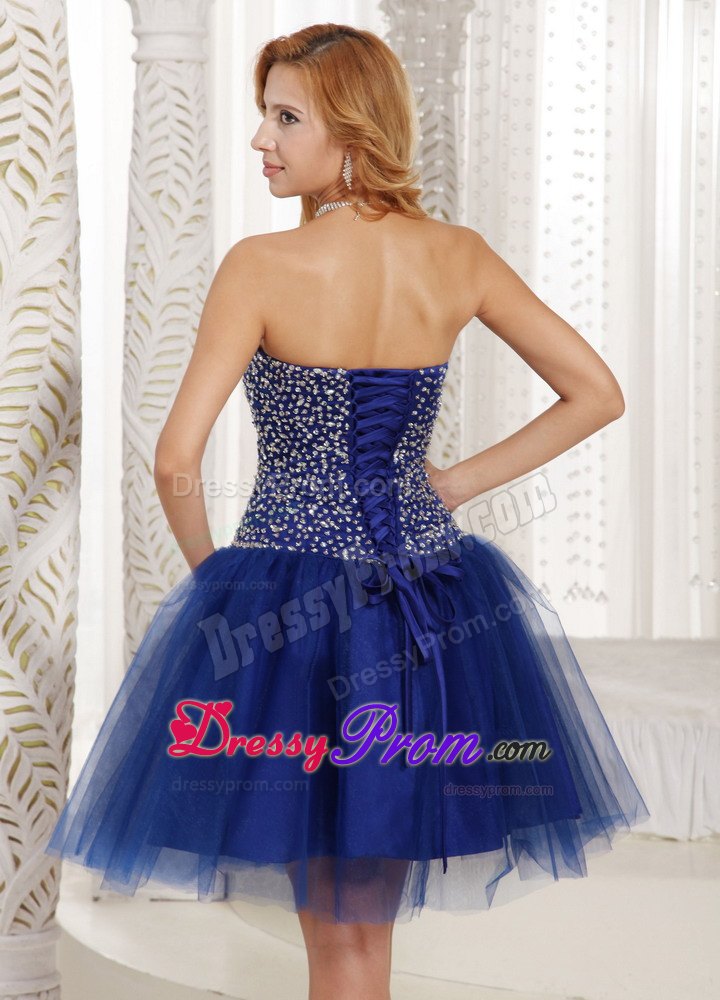 Beaded Bodice Sweetheart Mini Length Prom Gown Dress in Royal Blue