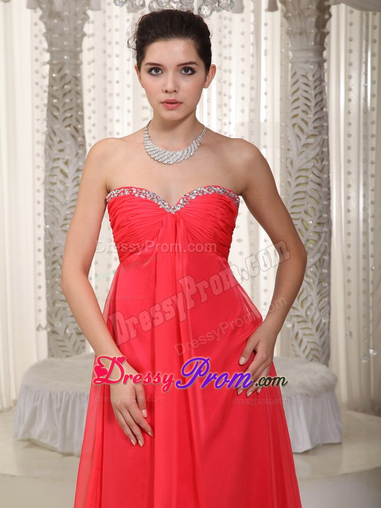 Coral Red Sweetheart Beaded Dresses for Prom Night of Floor Length