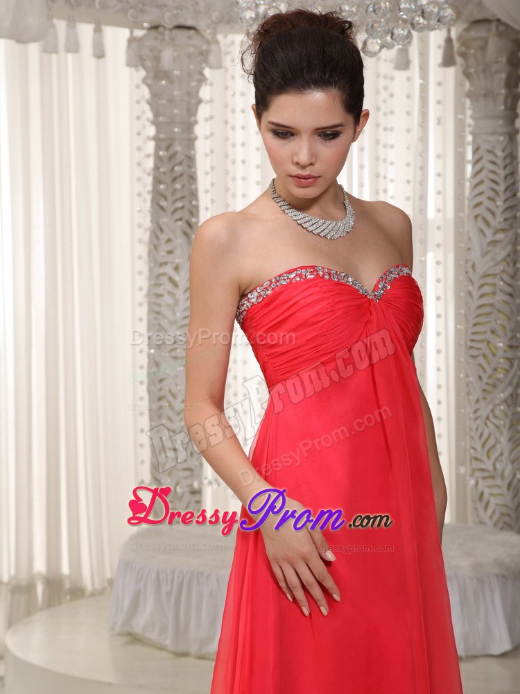 Coral Red Sweetheart Beaded Dresses for Prom Night of Floor Length