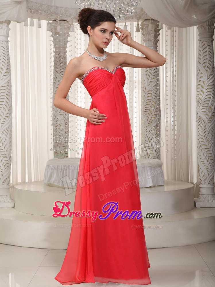 Coral Red Sweetheart Beaded Dresses for Prom Night of Floor Length