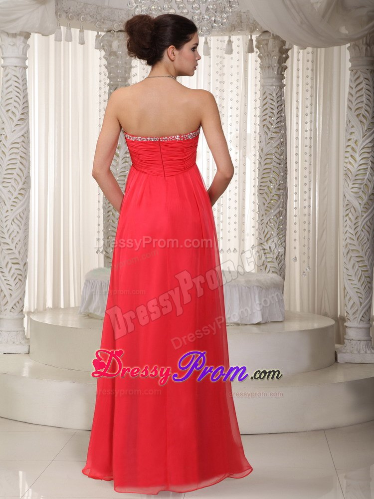 Coral Red Sweetheart Beaded Dresses for Prom Night of Floor Length