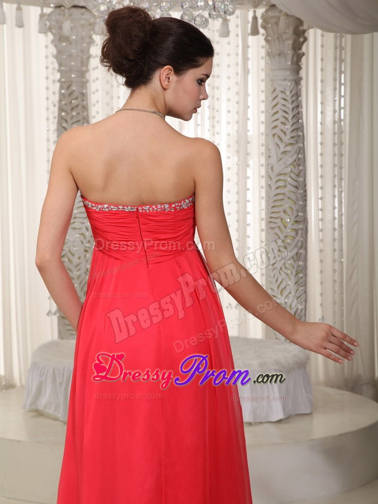 Coral Red Sweetheart Beaded Dresses for Prom Night of Floor Length