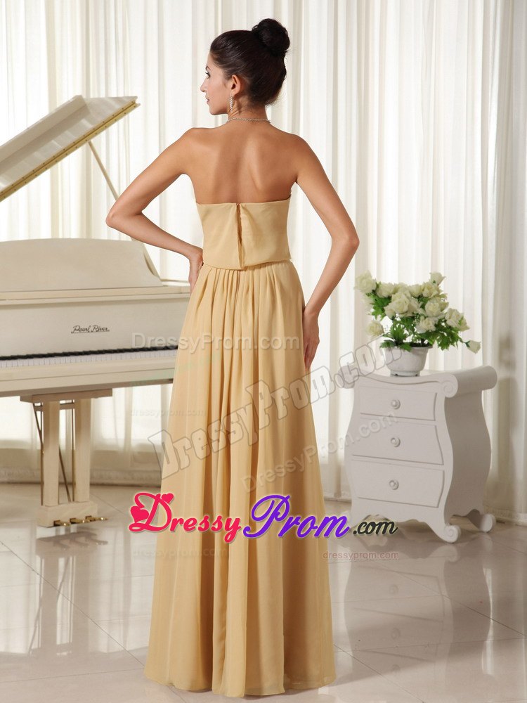 Wheat Colored Strapless Chiffon Prom Court Dresses of Floor Length