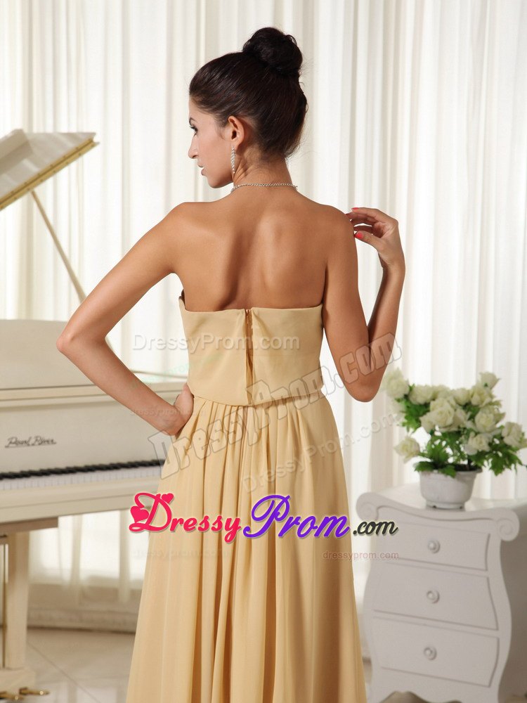 Wheat Colored Strapless Chiffon Prom Court Dresses of Floor Length