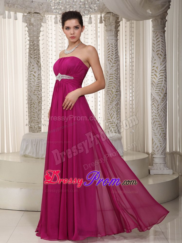 Popular Fuchsia Empire Strapless Prom Court Dresses with Beading
