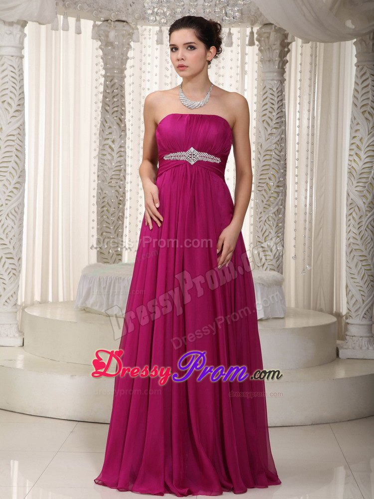 Popular Fuchsia Empire Strapless Prom Court Dresses with Beading