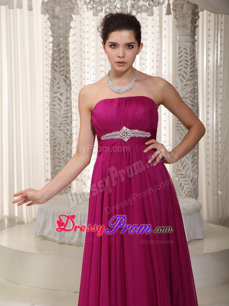 Popular Fuchsia Empire Strapless Prom Court Dresses with Beading