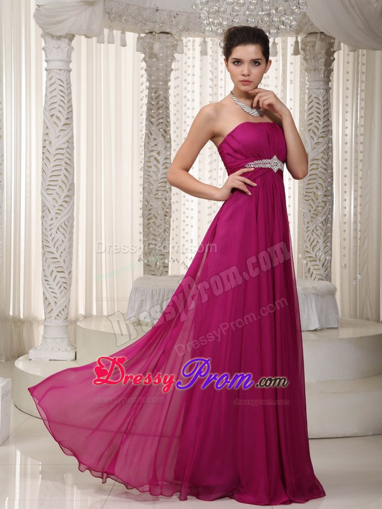Popular Fuchsia Empire Strapless Prom Court Dresses with Beading