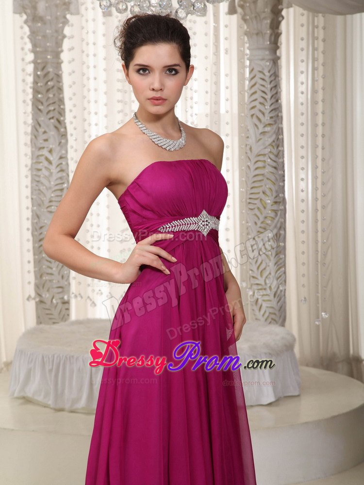 Popular Fuchsia Empire Strapless Prom Court Dresses with Beading