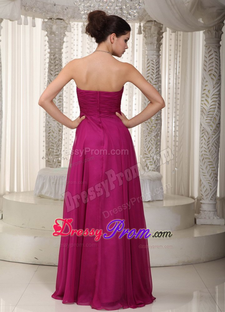 Popular Fuchsia Empire Strapless Prom Court Dresses with Beading