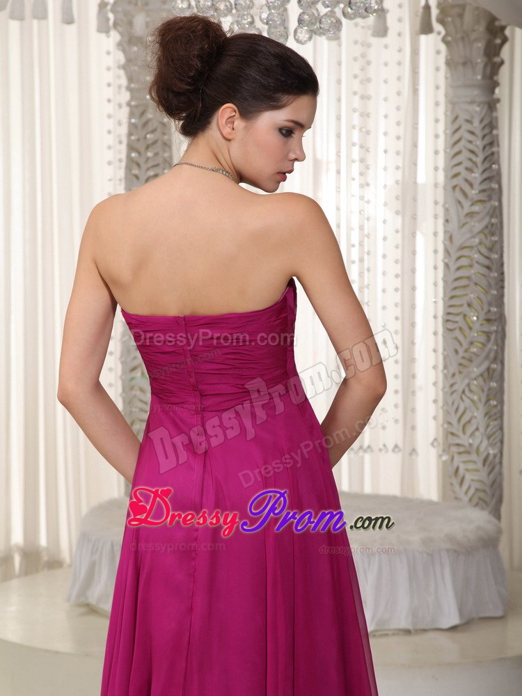 Popular Fuchsia Empire Strapless Prom Court Dresses with Beading