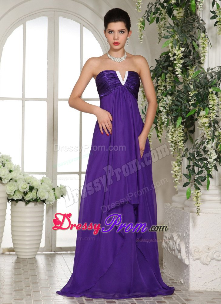 Eggplant Purple Empire Chiffon Prom Court Dresses with Slot Neckline
