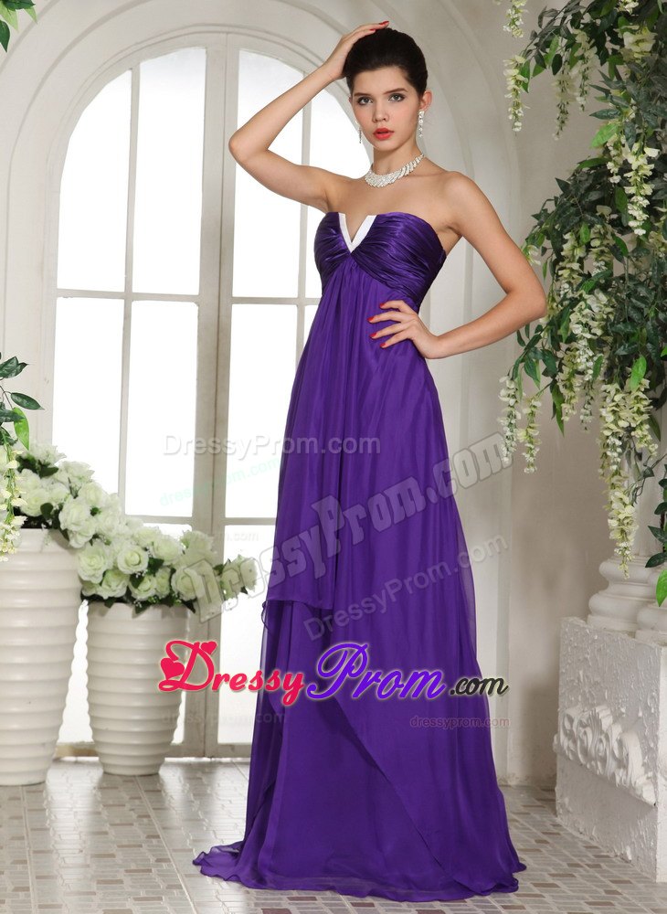 Eggplant Purple Empire Chiffon Prom Court Dresses with Slot Neckline