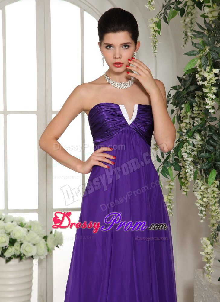 Eggplant Purple Empire Chiffon Prom Court Dresses with Slot Neckline
