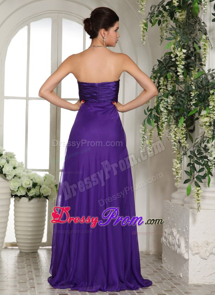 Eggplant Purple Empire Chiffon Prom Court Dresses with Slot Neckline
