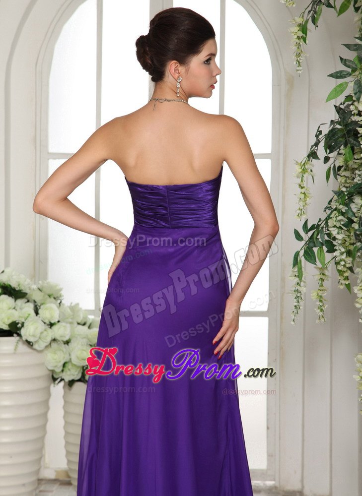 Eggplant Purple Empire Chiffon Prom Court Dresses with Slot Neckline