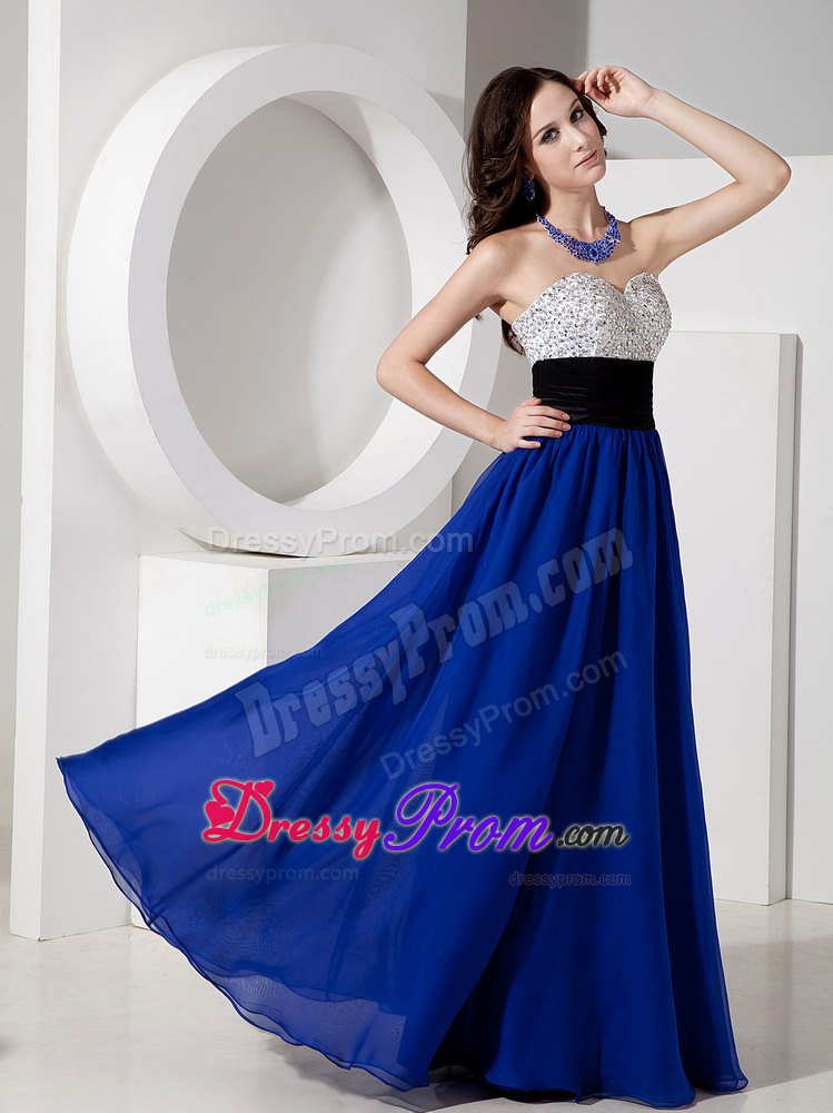 Beading Sash Accent Long Chiffon Dresses for Prom in Royal Blue