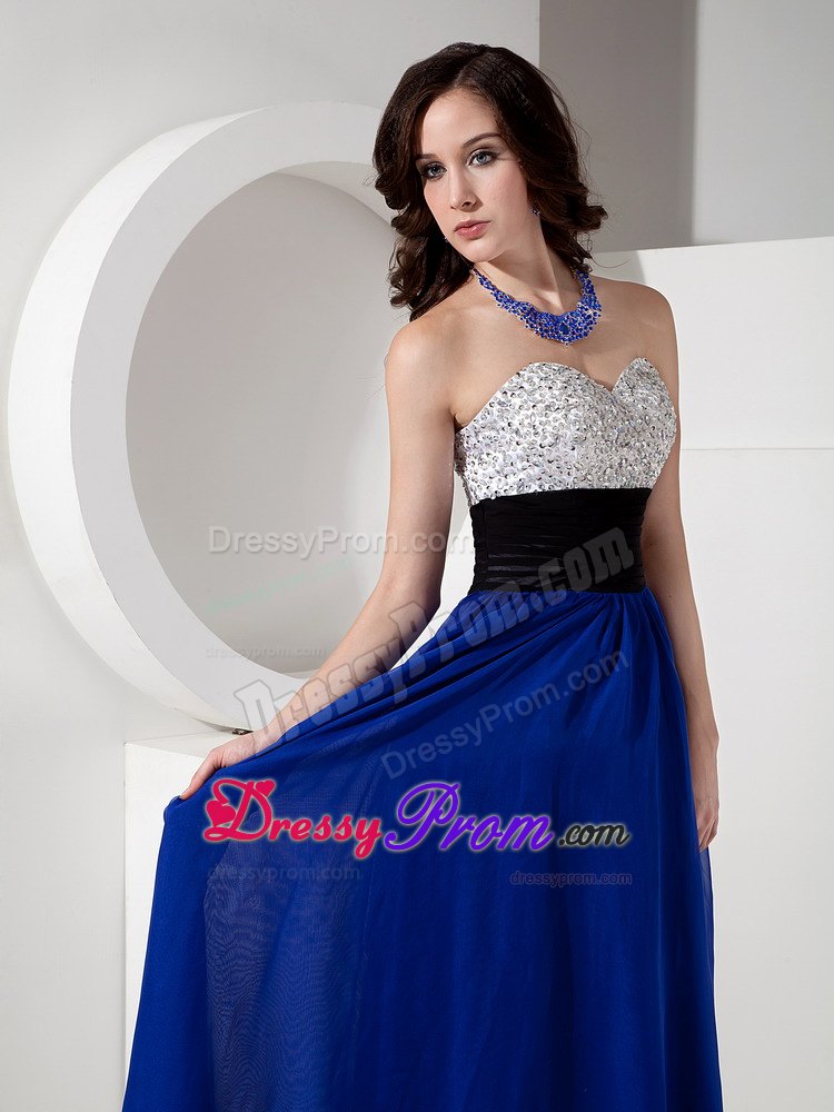 Beading Sash Accent Long Chiffon Dresses for Prom in Royal Blue