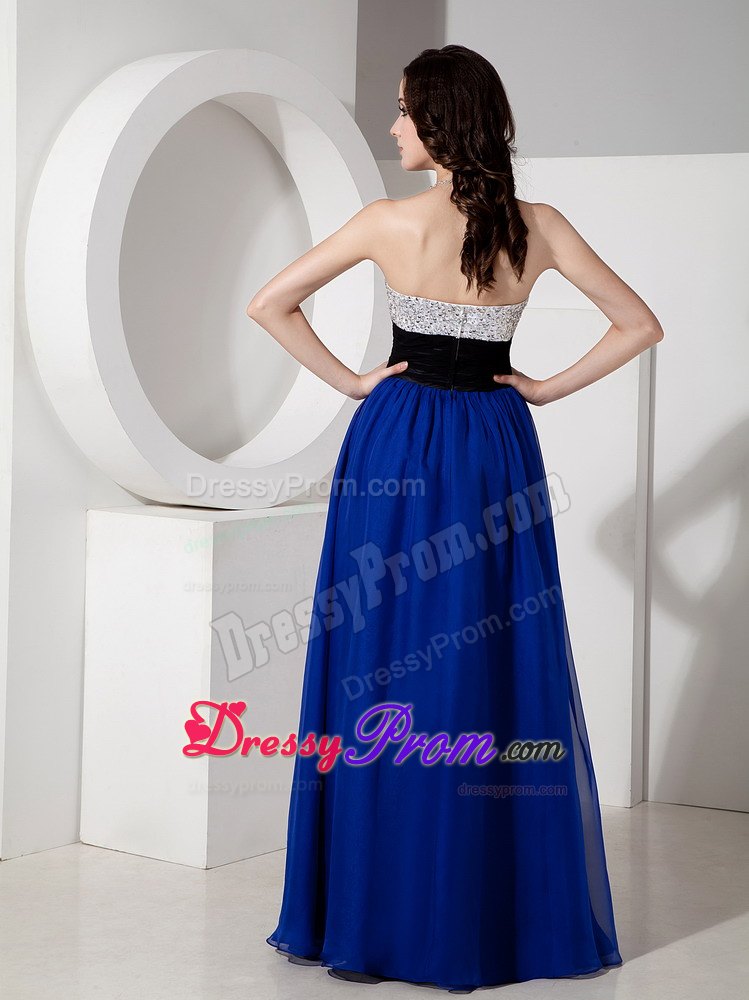Beading Sash Accent Long Chiffon Dresses for Prom in Royal Blue