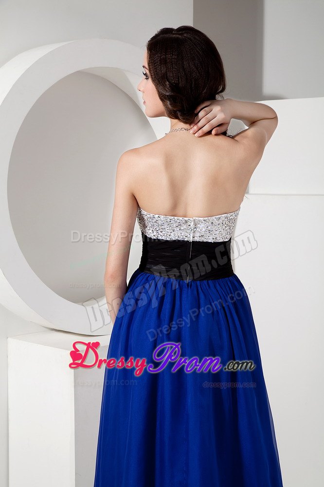 Beading Sash Accent Long Chiffon Dresses for Prom in Royal Blue