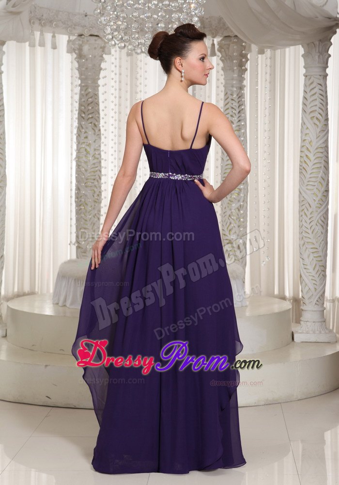 Beaded Dark Purple Floor Length Dress for Prom Princess with Straps