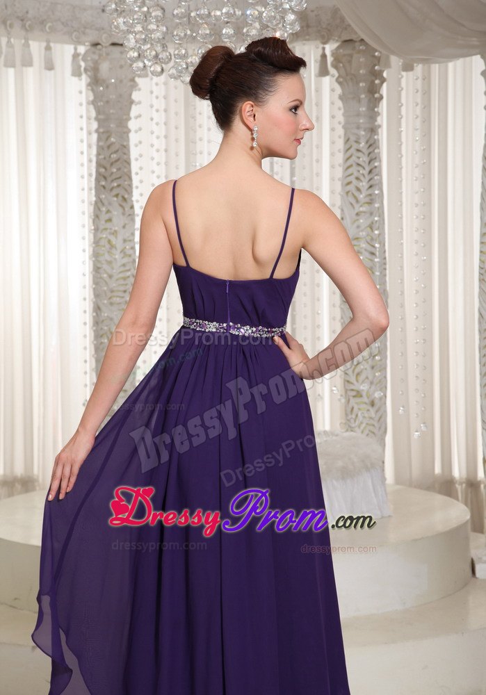 Beaded Dark Purple Floor Length Dress for Prom Princess with Straps