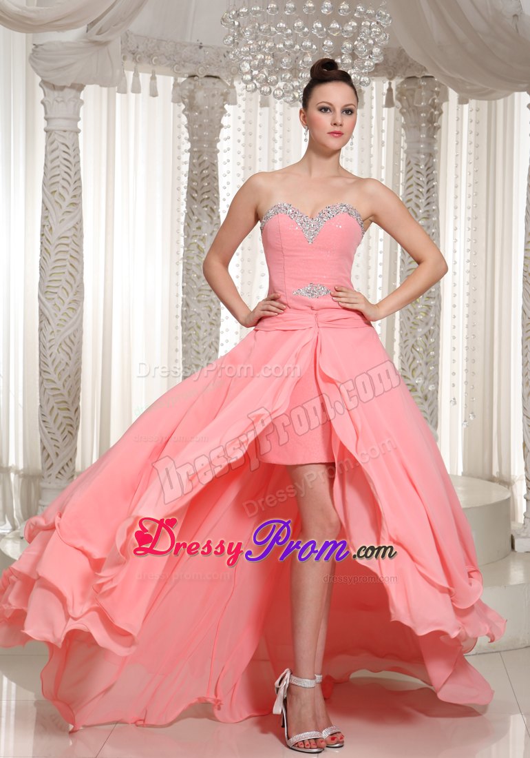 Watermelon High Low Beaded Dresses for Prom Princess with Sweetheart