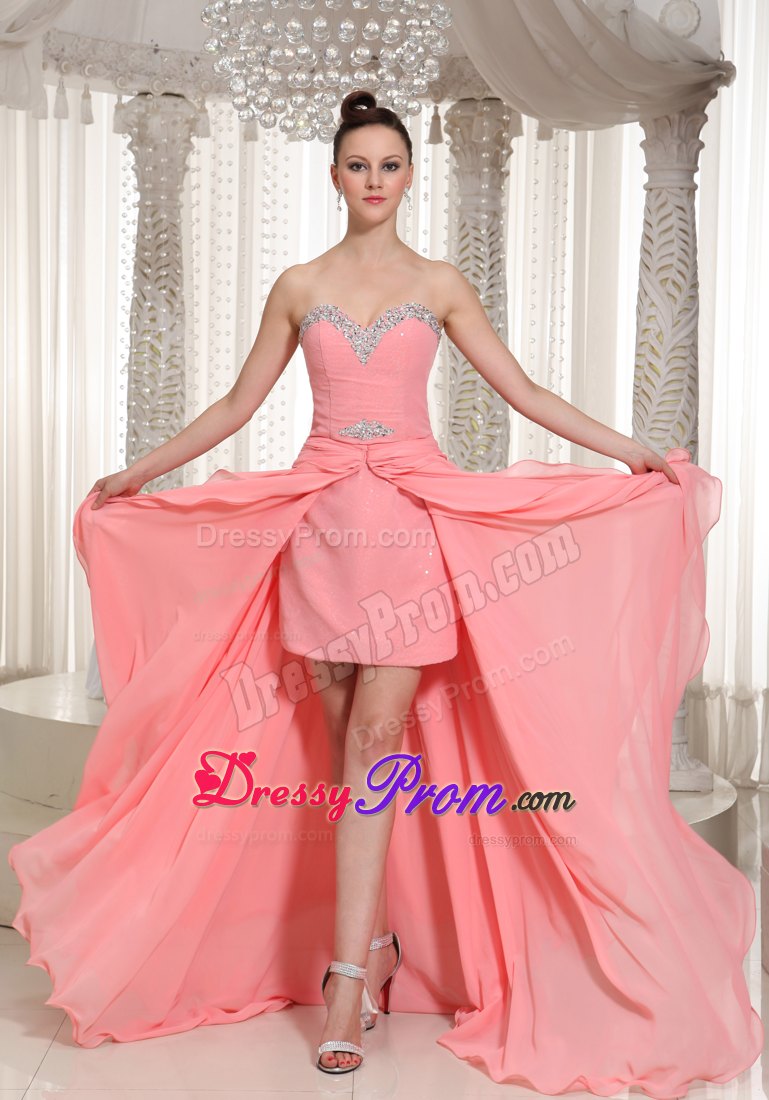 Watermelon High Low Beaded Dresses for Prom Princess with Sweetheart
