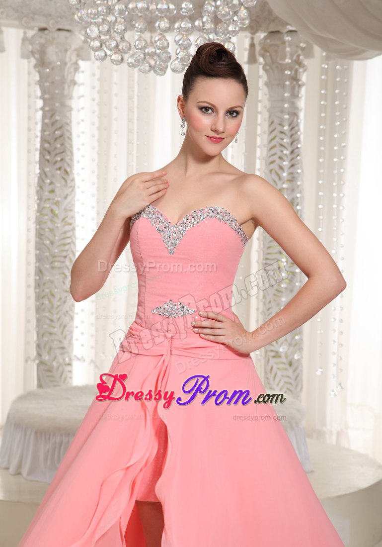 Watermelon High Low Beaded Dresses for Prom Princess with Sweetheart
