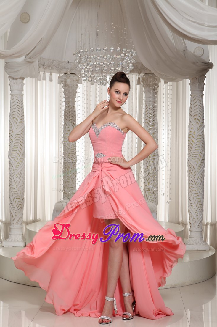 Watermelon High Low Beaded Dresses for Prom Princess with Sweetheart