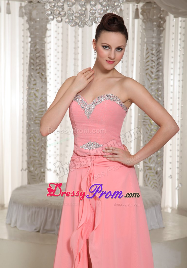 Watermelon High Low Beaded Dresses for Prom Princess with Sweetheart