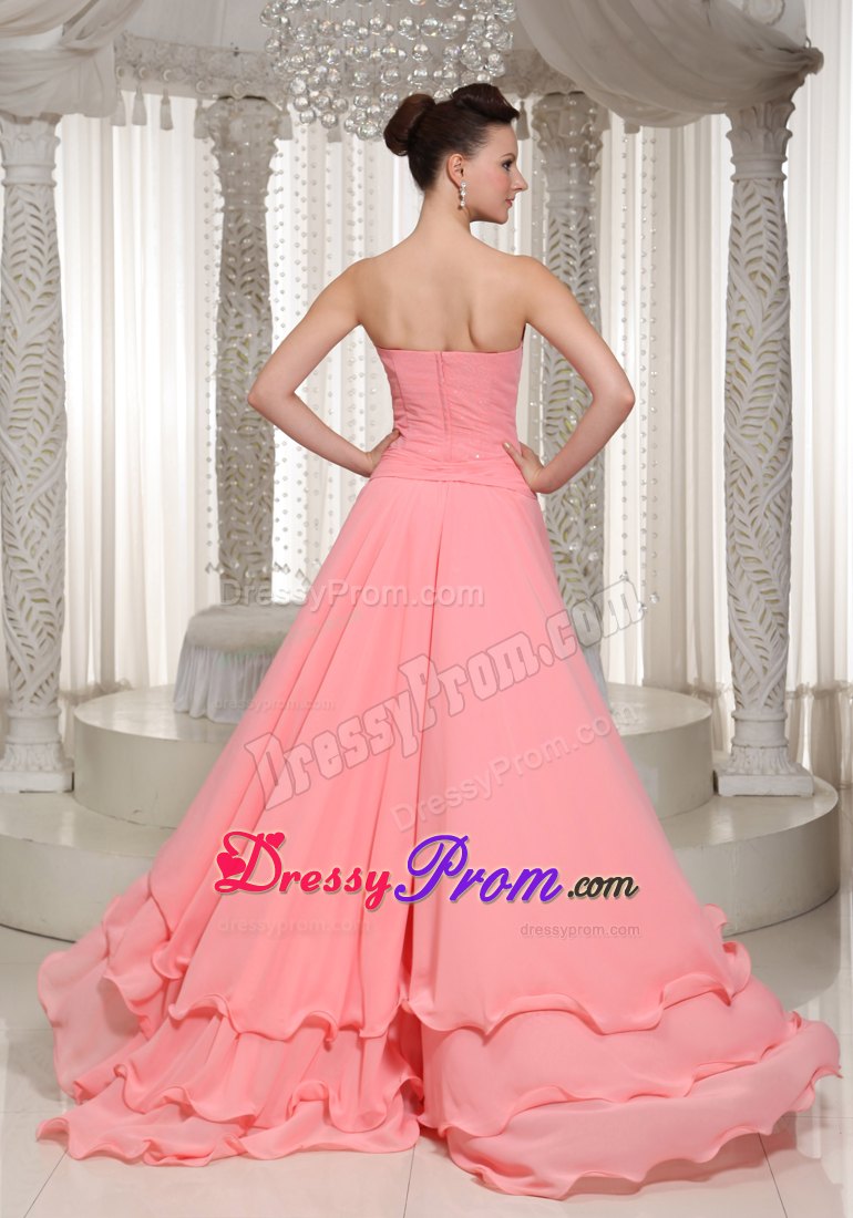 Watermelon High Low Beaded Dresses for Prom Princess with Sweetheart