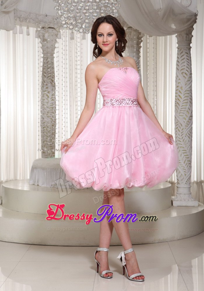 Ruched and Beaded Baby Pink Strapless Short Dress for Prom Queen
