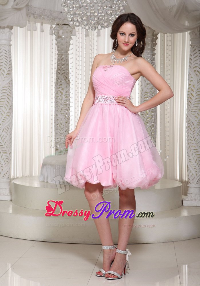 Ruched and Beaded Baby Pink Strapless Short Dress for Prom Queen