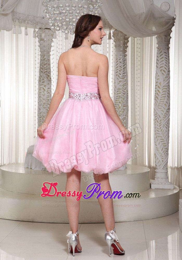 Ruched and Beaded Baby Pink Strapless Short Dress for Prom Queen