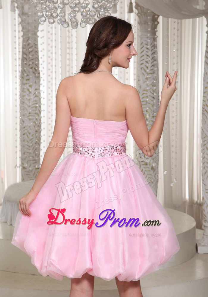 Ruched and Beaded Baby Pink Strapless Short Dress for Prom Queen