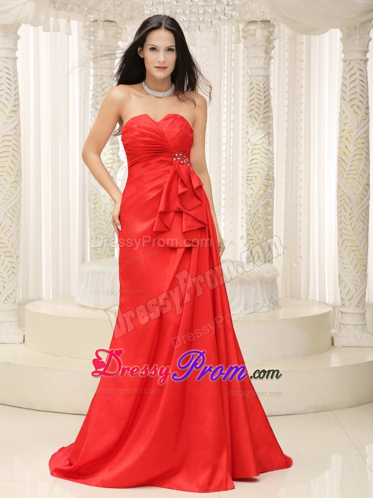Brooch and Ruches Accent Red Brush Dress for Prom Queen for Cheap