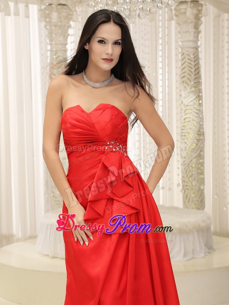 Brooch and Ruches Accent Red Brush Dress for Prom Queen for Cheap