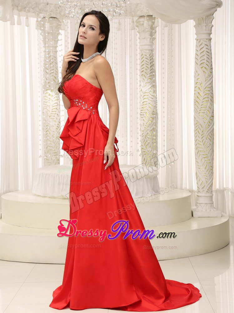 Brooch and Ruches Accent Red Brush Dress for Prom Queen for Cheap